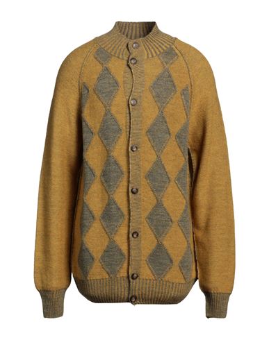 Cashmere Company Man Cardigan Ocher Size 46 Wool, Alpaca Wool In Yellow