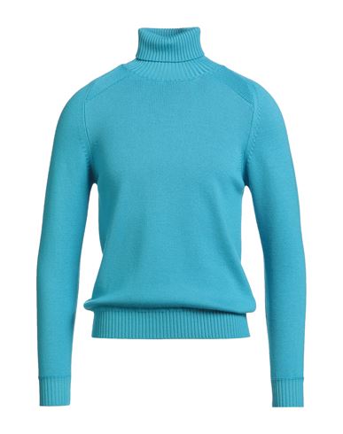 Jeordie's Man Turtleneck Turquoise Size S Merino Wool In Blue