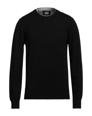 Alpha Studio Man Sweater Black Size 36 Geelong Wool In Black