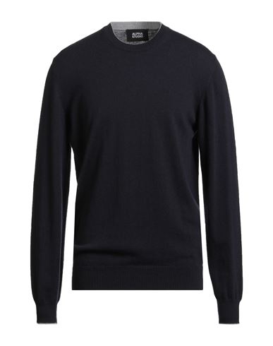 Alpha Studio Man Sweater Midnight Blue Size 44 Geelong Wool In Black