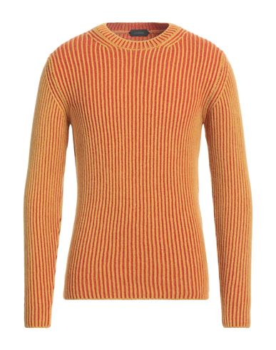 Zanone Man Sweater Mandarin Size 44 Virgin Wool In Orange
