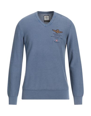 Aeronautica Militare Man Sweater Slate Blue Size Xl Cotton