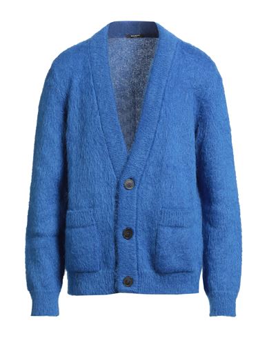 Balmain Man Cardigan Bright Blue Size L Mohair Wool, Polyamide, Virgin Wool, Wool