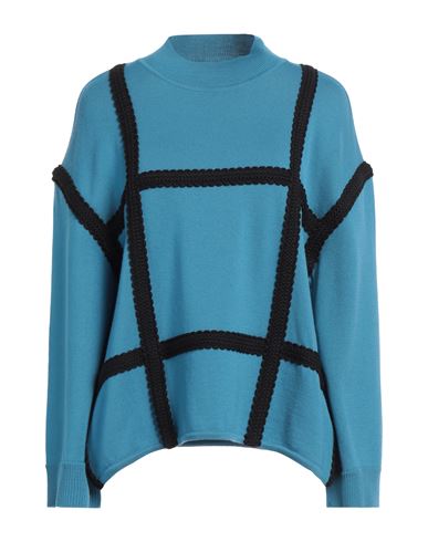 Shop Boutique Moschino Woman Turtleneck Turquoise Size 10 Virgin Wool, Acetate In Blue