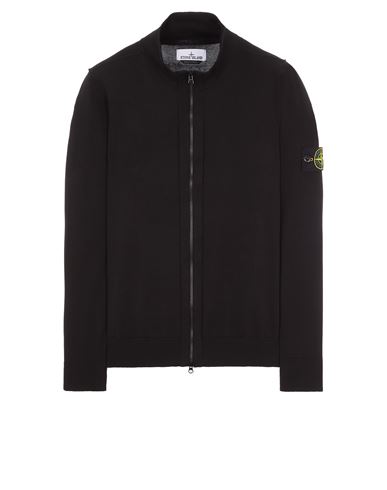 Stone Island Black Zip-up Cardigan In Wool Blend In Noir