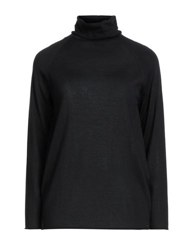 Kiton Woman Turtleneck Black Size 6 Cashmere, Silk In Blue