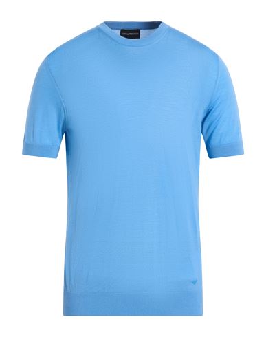 Emporio Armani Man Sweater Light Blue Size L Virgin Wool In Blue
