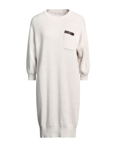 Brunello Cucinelli Woman Midi Dress Off White Size S Cotton, Brass, Ecobrass In Off White