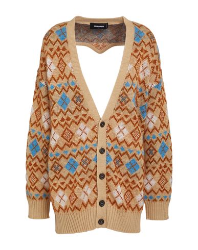 Shop Dsquared2 Woman Cardigan Sand Size L Wool, Polyamide, Mohair Wool In Beige