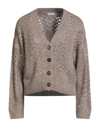 Brunello Cucinelli Woman Cardigan Khaki Size M Cashmere, Polyamide, Polyester In Brown