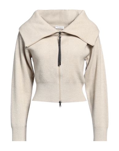 BRUNELLO CUCINELLI BRUNELLO CUCINELLI WOMAN CARDIGAN BEIGE SIZE L CASHMERE, COTTON, BRASS 