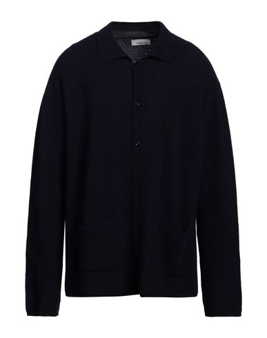 Laneus Man Cardigan Midnight Blue Size 36 Merino Wool, Cashmere In Blue