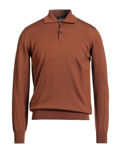 Alpha Studio Man Sweater Tan Size 38 Merino Wool In Brown