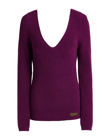 Dsquared2 Woman Sweater Plum Size L Wool, Calfskin