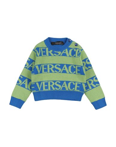 Versace Young Newborn Boy Sweater Azure Size 3 Virgin Wool In Blue