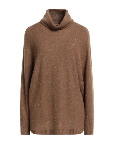 Fabiana Filippi Woman Turtleneck Camel Size 12 Merino Wool, Silk, Cashmere, Alpaca Wool, Polyester In Brown