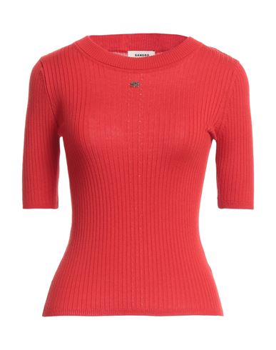 Sandro Embellished Ribbed-knit Sweater In Red