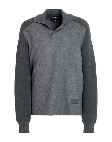 Emporio Armani Man Polo Shirt Grey Size M Wool, Polyamide, Polyester, Acrylic, Virgin Wool In Grey