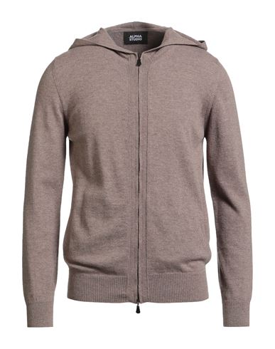 Alpha Studio Man Cardigan Light Brown Size 44 Geelong Wool In Gray