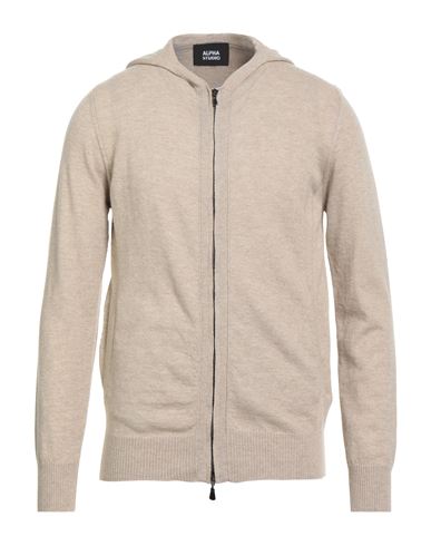 Alpha Studio Man Cardigan Beige Size 40 Geelong Wool In Neutral