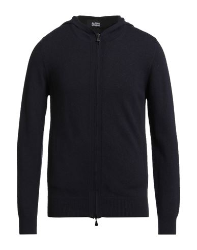 Alpha Studio Man Cardigan Midnight Blue Size 42 Geelong Wool In Blue
