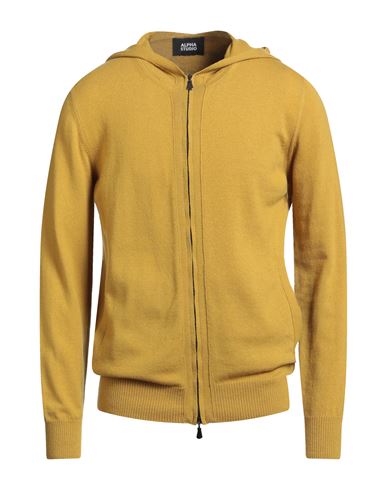 Alpha Studio Man Cardigan Mustard Size 42 Geelong Wool In Yellow