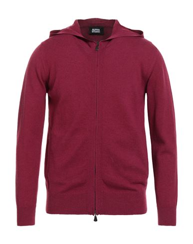 Alpha Studio Man Cardigan Plum Size 38 Geelong Wool In Burgundy