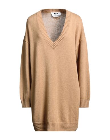 Msgm Woman Mini Dress Camel Size Xl Wool, Cashmere In Beige