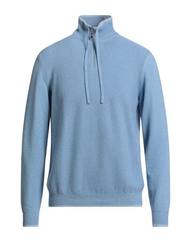 Fedeli Man Turtleneck Light Blue Size 40 Cashmere In Blue