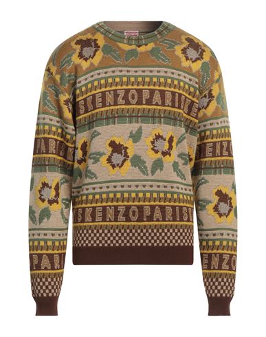 Kenzo Man Sweater Camel Size M Wool, Viscose, Metallic Fiber, Polyester In Beige