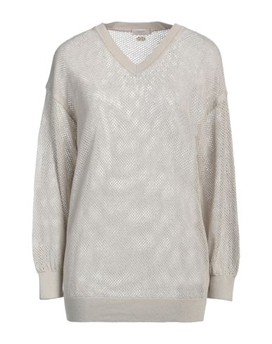 Agnona Woman Sweater Beige Size L Linen, Cashmere, Silk In Beige