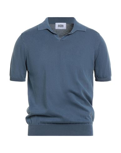 Shop Alpha Studio Man Sweater Slate Blue Size 40 Cotton