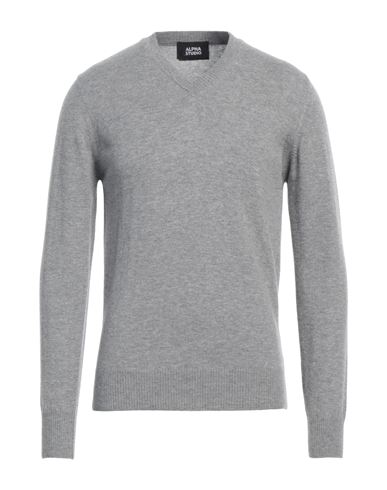 Alpha Studio Man Sweater Light Grey Size 38 Geelong Wool In Grey