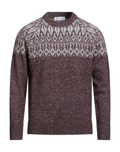 Brunello Cucinelli Man Sweater Plum Size 40 Alpaca Wool, Cotton, Polyamide, Wool In Brown