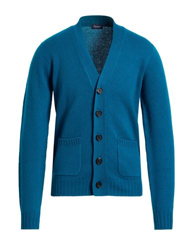 Drumohr Man Cardigan Turquoise Size 44 Lambswool In Blue