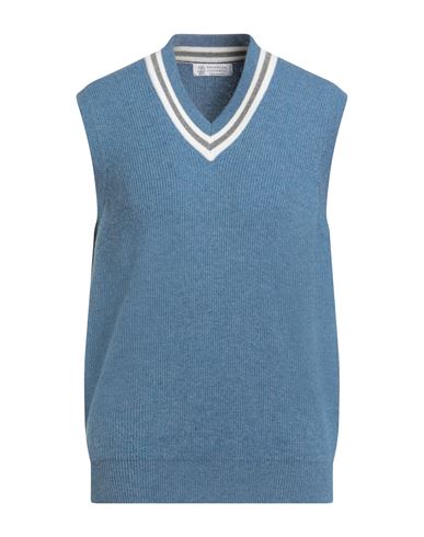 Brunello Cucinelli Man Sweater Slate Blue Size 46 Cashmere In Blue