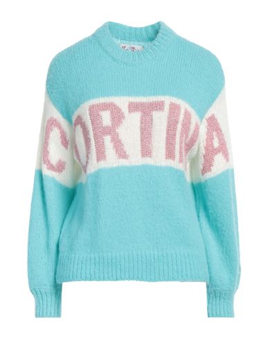 Mc2 Saint Barth Woman Boxy Shape Soft Sweater With Cortina Jacquard In Blue