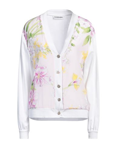 Leonard Paris Woman Cardigan Light Pink Size L Cotton, Modal, Silk In White