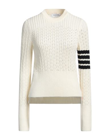 Thom Browne Boxy Rib Pointelle Virgin Wool Crewneck Sweater In White
