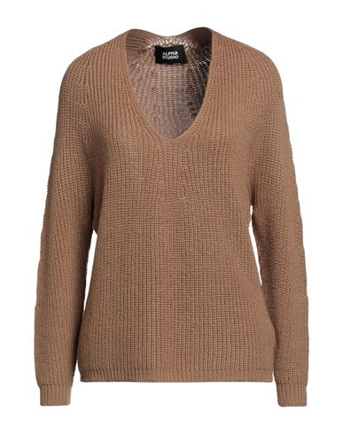 ALPHA STUDIO ALPHA STUDIO WOMAN SWEATER CAMEL SIZE 10 MERINO WOOL 