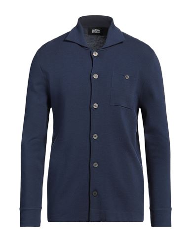 Shop Alpha Studio Man Cardigan Navy Size 46 Wool In Navy Blue