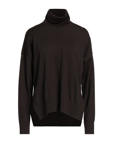 Alpha Studio Woman Turtleneck Dark Brown Size 10 Merino Wool In Brown
