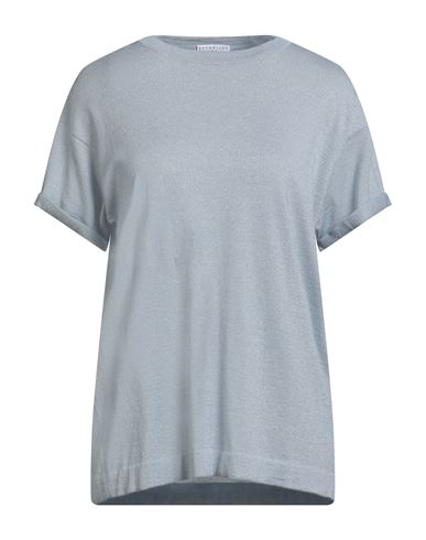 Brunello Cucinelli Cashmere Woman Sweater Light Blue Size Xxl Cashmere, Silk, Polyamide, Metallic Po In Gray