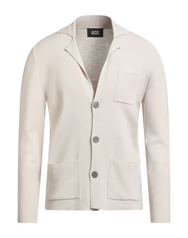 Alpha Studio Man Cardigan Off White Size 44 Merino Wool In White