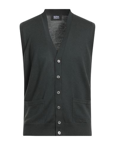 Alpha Studio Man Cardigan Dark Green Size 40 Merino Wool In Black