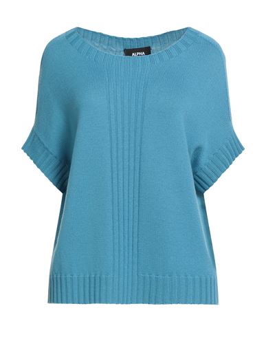 Alpha Studio Woman Sweater Azure Size 8 Merino Wool In Blue