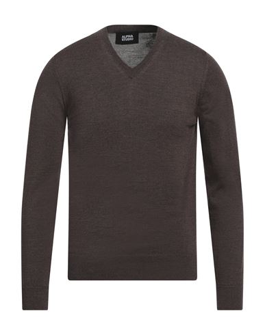 Alpha Studio Man Sweater Dark Brown Size 46 Merino Wool