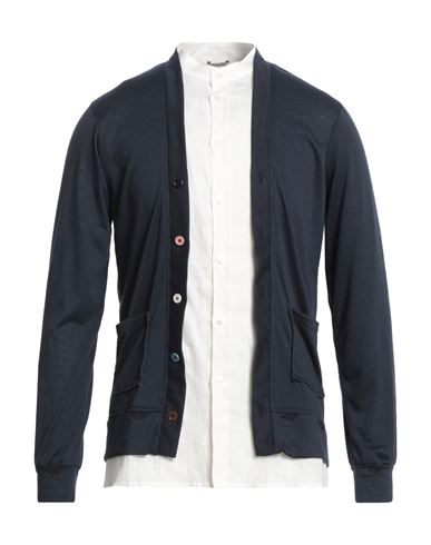 GREY DANIELE ALESSANDRINI GREY DANIELE ALESSANDRINI MAN CARDIGAN MIDNIGHT BLUE SIZE M POLYESTER, VISCOSE, ELASTANE, LINEN 