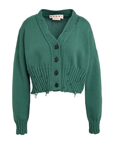 Marni Womens Cropped Rip-effect Cotton-knit Cardigan Peacock In Green