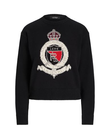 Ralph Lauren Lauren  Crest Cotton Graphic Crewneck Sweater In Black